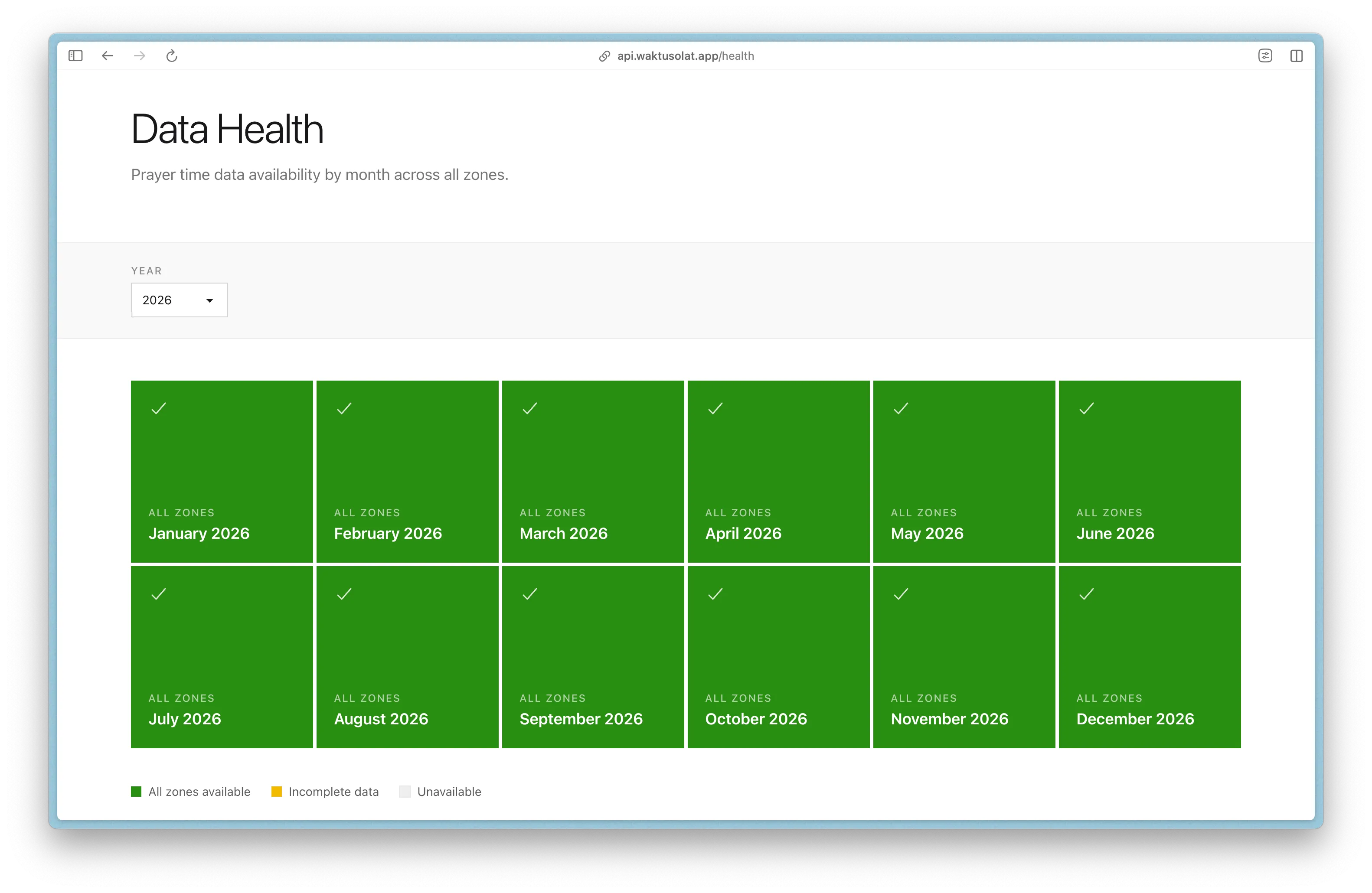 Desktop view of the new homepage design for API Waktu Solat